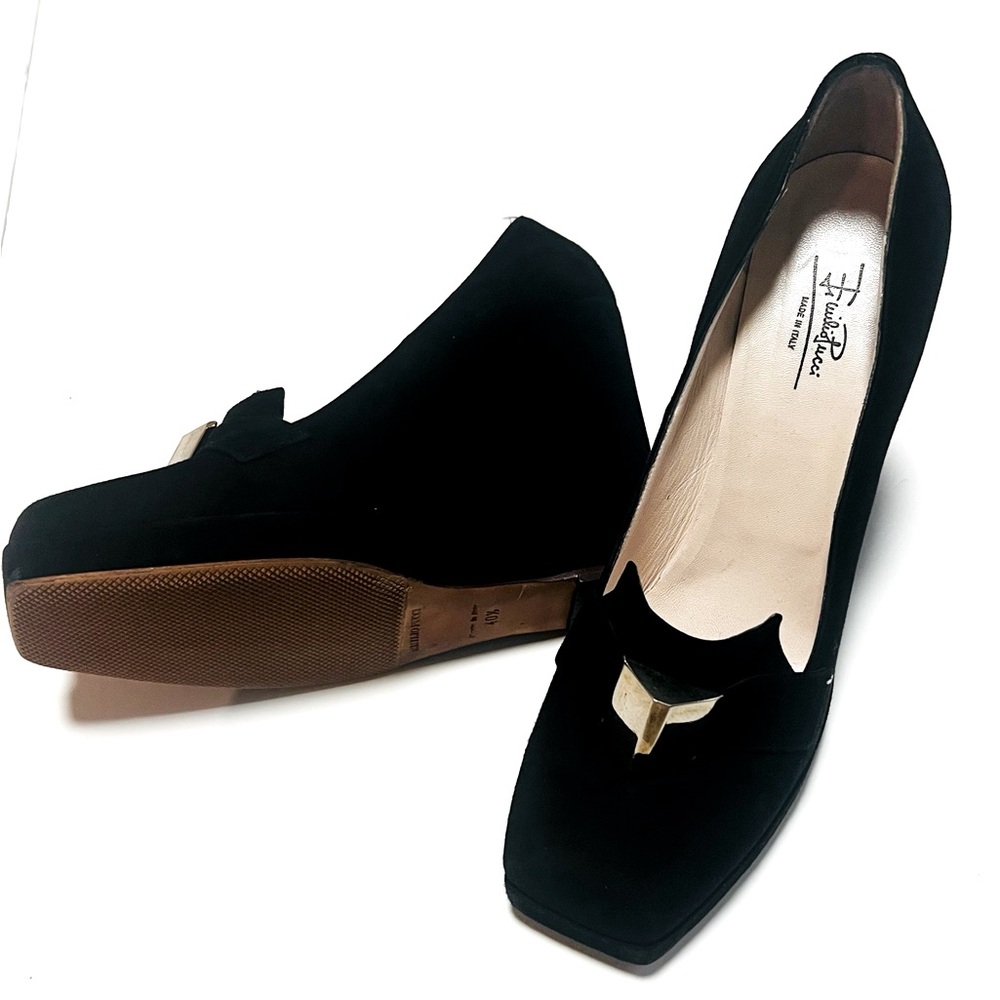 EMILIO PUCCI SEXY BLACK SUEDE
PLATFORM WEDGES ITALY SIZE 40.5